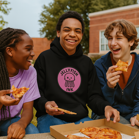 The Jellyfish Ink™ Signature Bubbles Stamp Logo Hoodie Youth - BLK