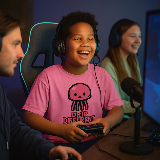 The Jellyfish Ink™ Signature Drip Different™ Bubbles Tee Youth - PNK/BLK