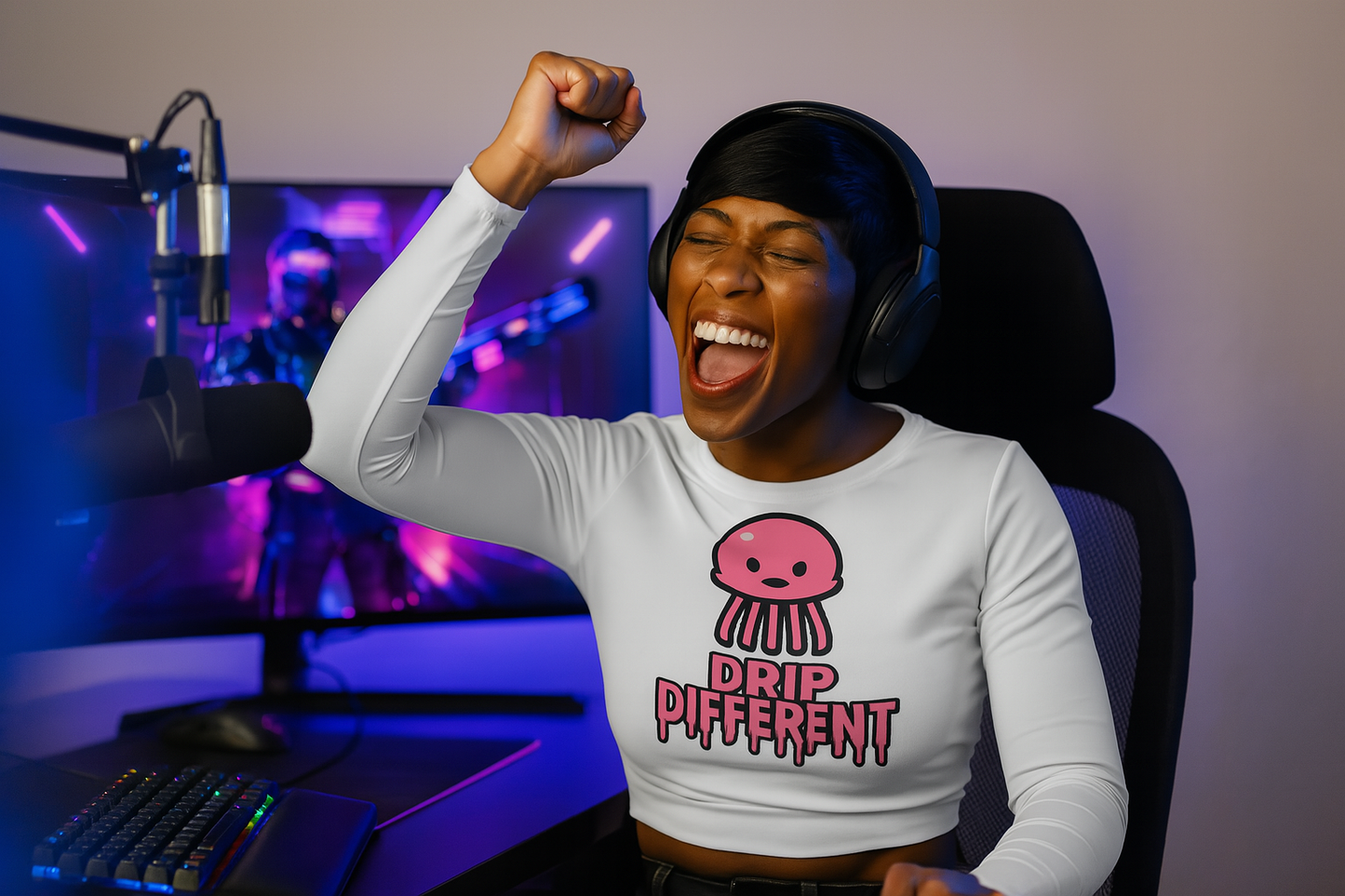 The Jellyfish Ink™ Signature Drip Different™ Bubbles Crop Top Adult - WHT